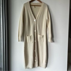 SER.O.YA Wool Amanda Button Front Sweater Midi Dress XXS Cream Cozy Distressed